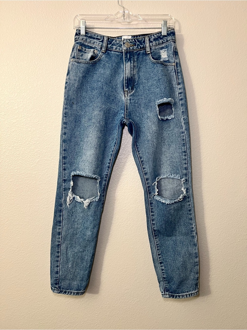 Princess Polly Distressed Mom Jeans Womens US 4 Blue High Rise Tapered Denim